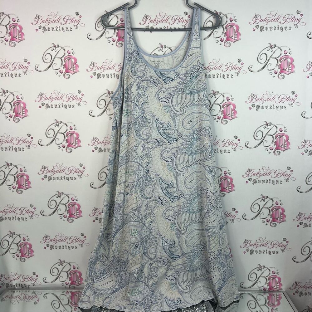 Lord & Taylor dress cream white Blue Paisley long maxi comfy stretchy Dress